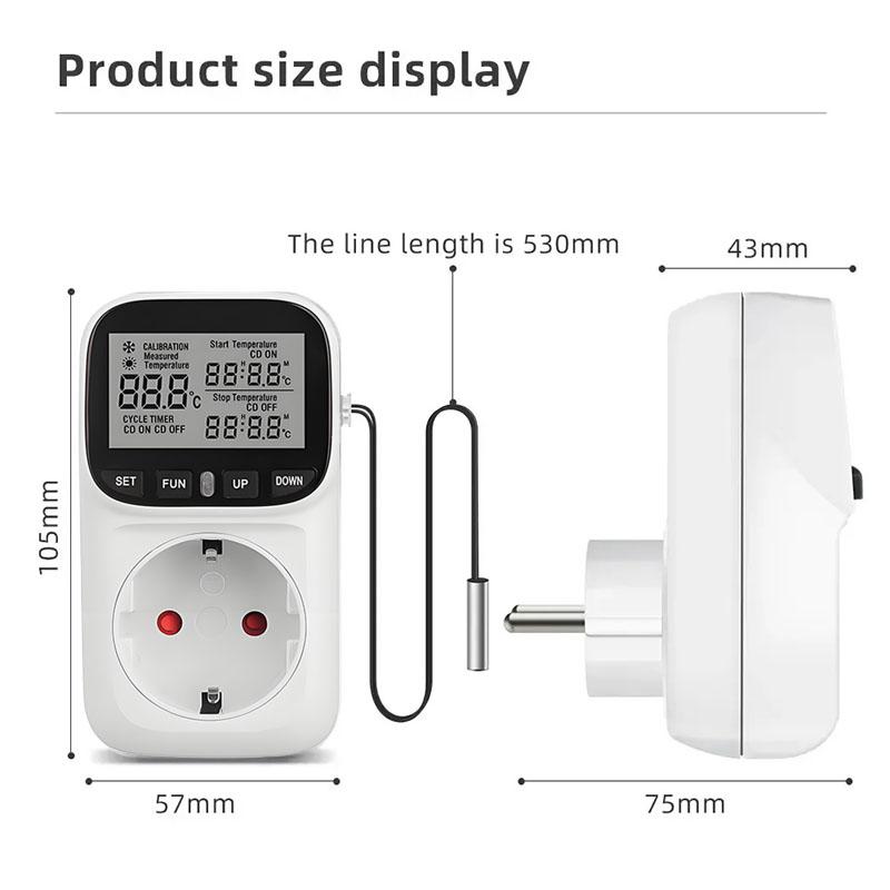 Digital Temperature Controller Socket Outlet EU Plug Thermostat With Timer Sensor Probe Heating Cooling Switch 16A Backlight