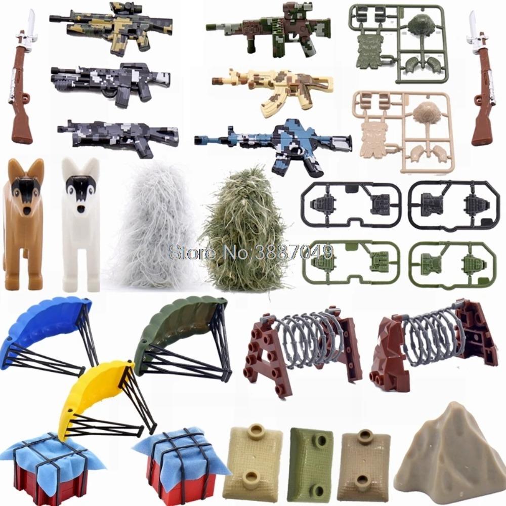 Låsbar Militær MOC Våpenveske Våpen Hunder Fallskjerm Byggeklosser Leker For Barn med Militære Låsbare SWAT Leker