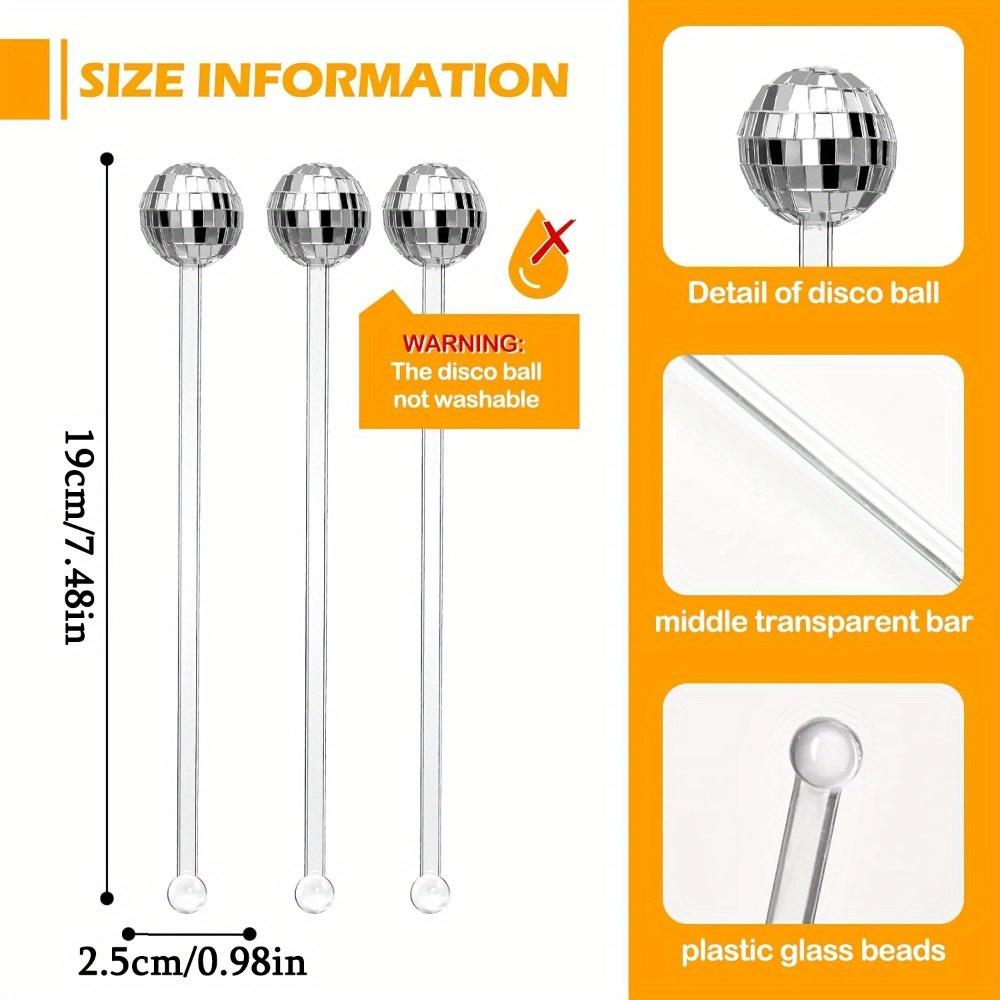 12 Stück Disco-Kugeln Cocktail-Rührstäbe Kunststoff Runder Kopf Swizzle Sticks Cake Pops Spiegelkugel Kaffee Getränke Rührstäbe für 1970er Party Hausbar Kaffee