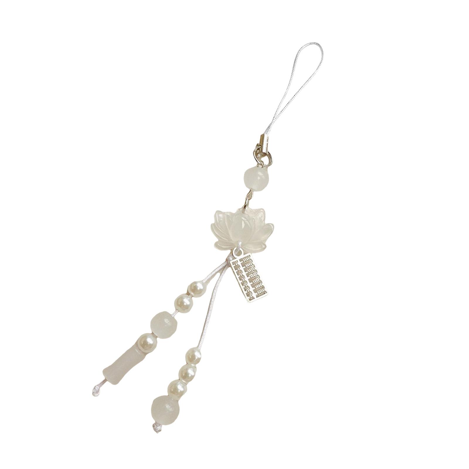 

Подвеска-брелок в виде цветка лотоса для телефона в старинном стиле с акриловыми бусинами, шнурок для мобильного телефона из бисера ручной работы белый