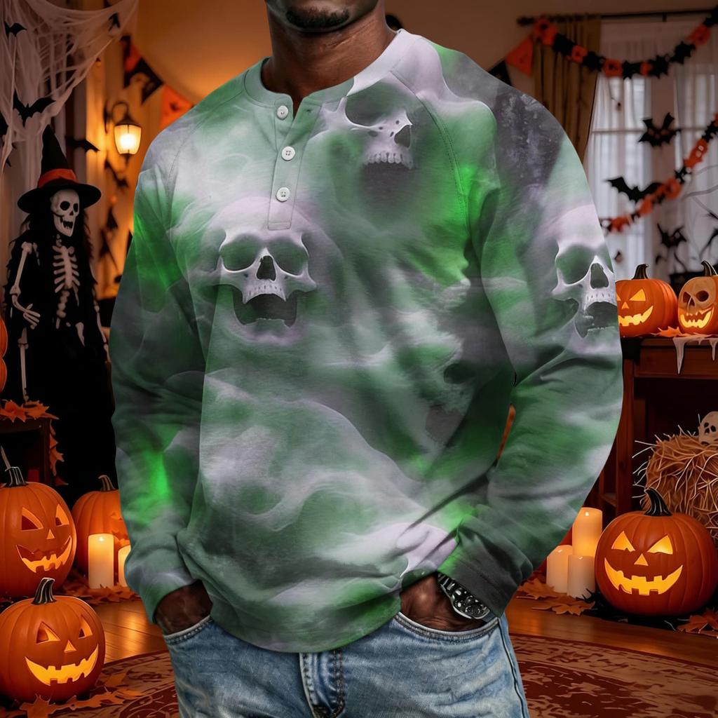Men's Halloween Long Sleeve Raglan Shirt Loose Fit Casual