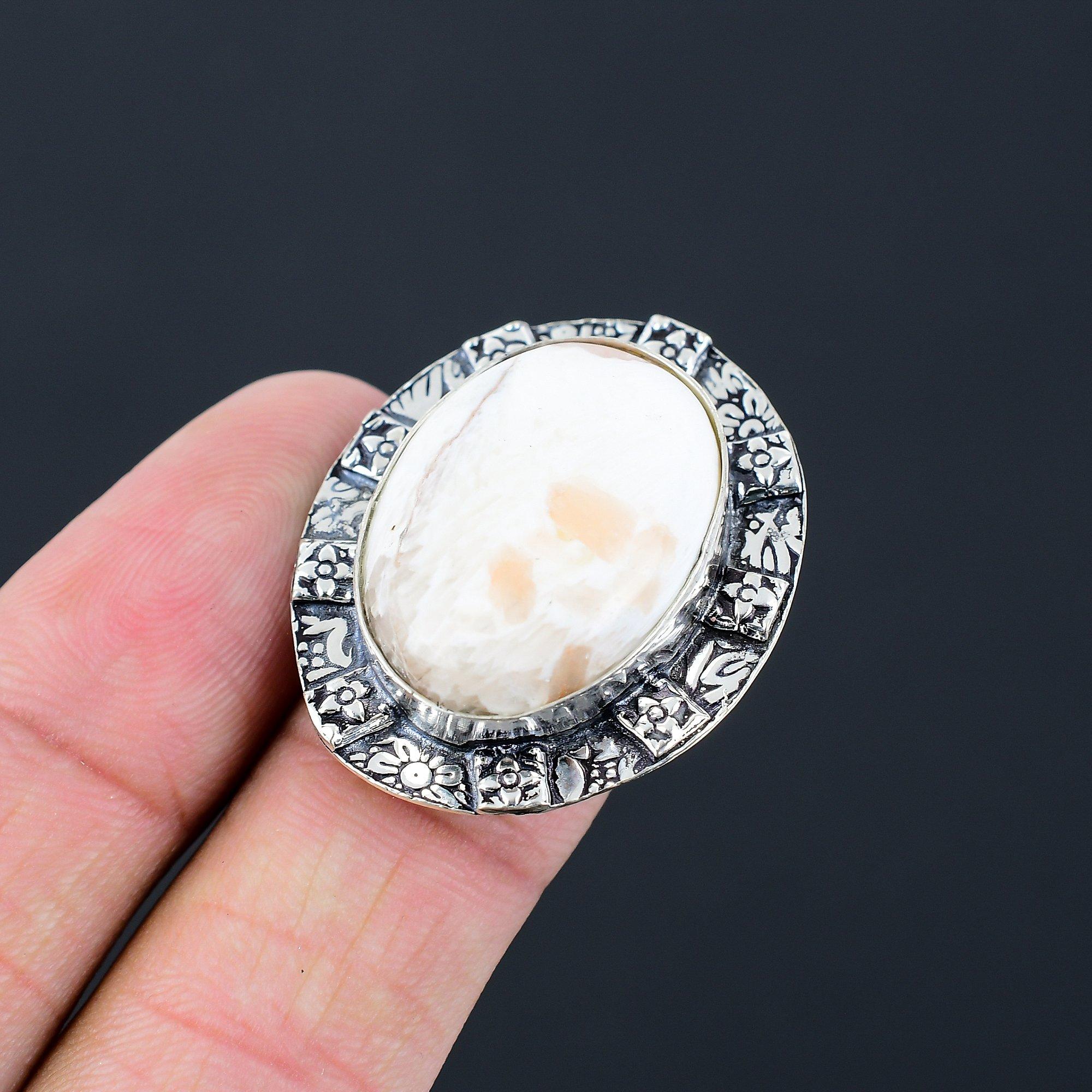 Womens day Sale 925 Silver Scolecite Stone Anniversary Statement Boho Ring US 8 8