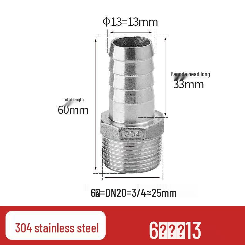 304 Stainless Steel Hex Male Thread Pagoda Fitting for Water/Air Hose