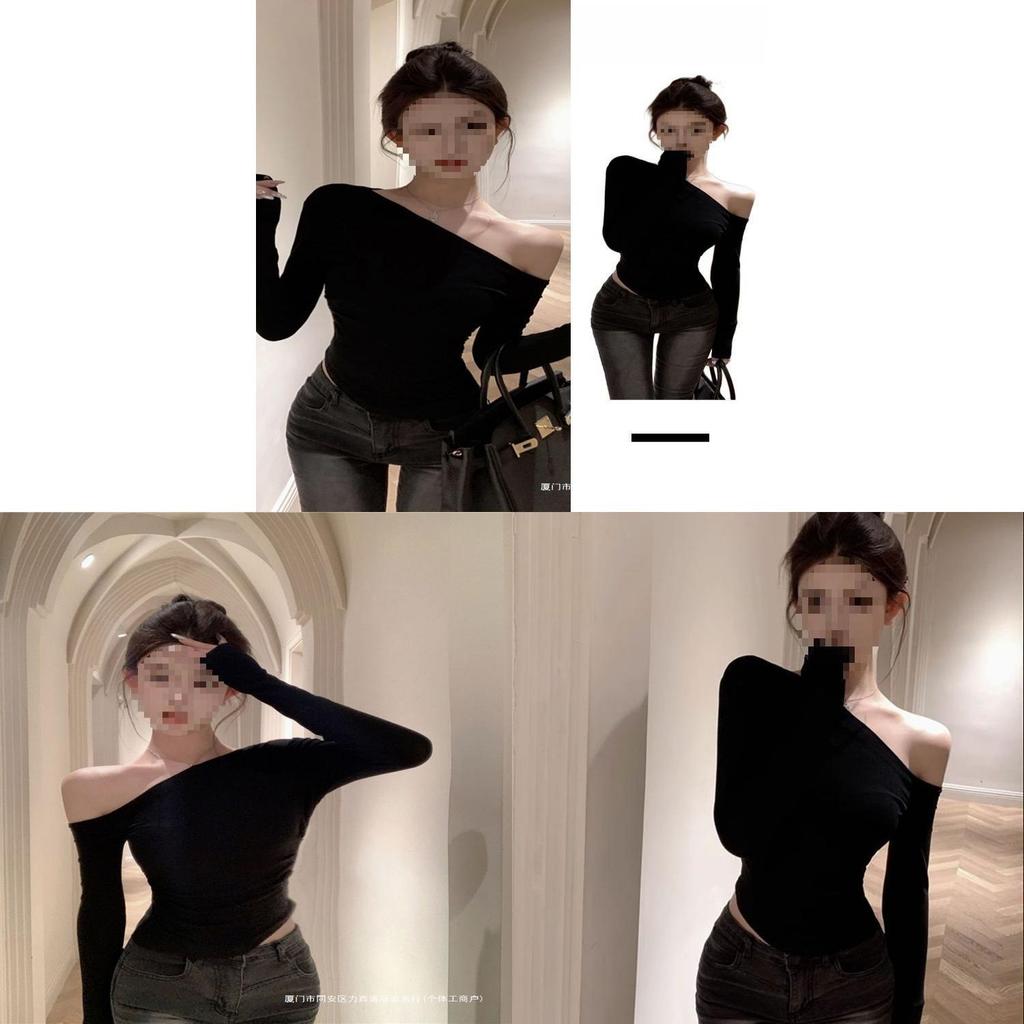 Black Off Shoulder T Shirt With Embroidered Design For Sexy Girl Style