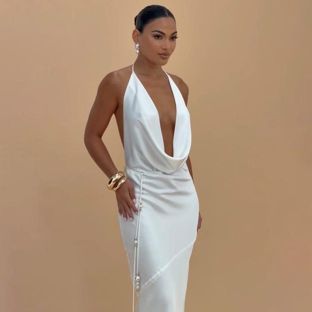 2026 Spring European & American Halter Slim Open-Back Strappy Dress