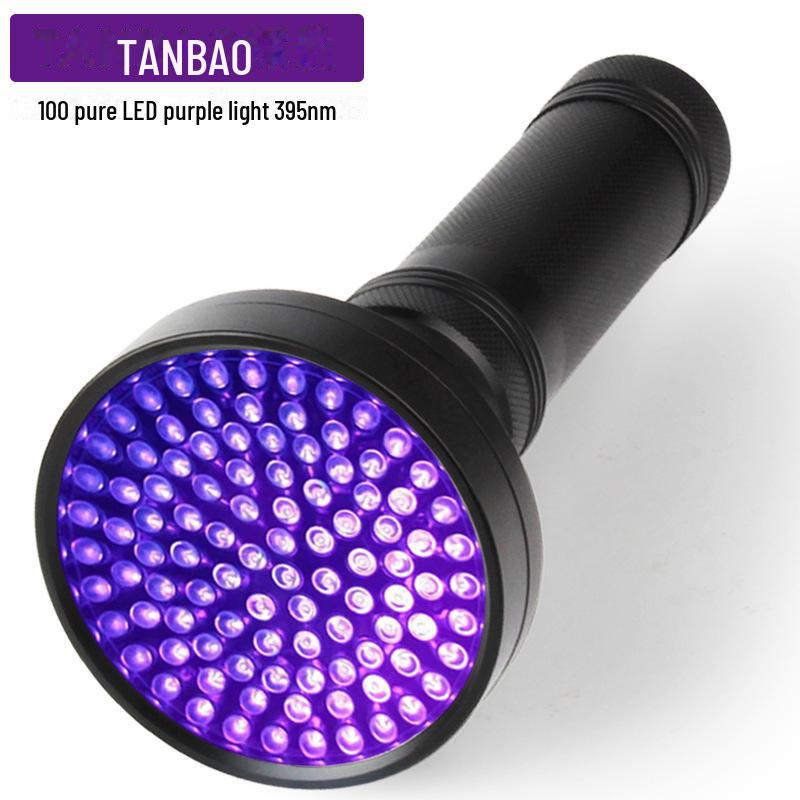 Tanbao 100 LED UV Flashlight - Purple Light for UV Detection, Anti-Counterfeit, Scorpion Finding, and Disinfection.
