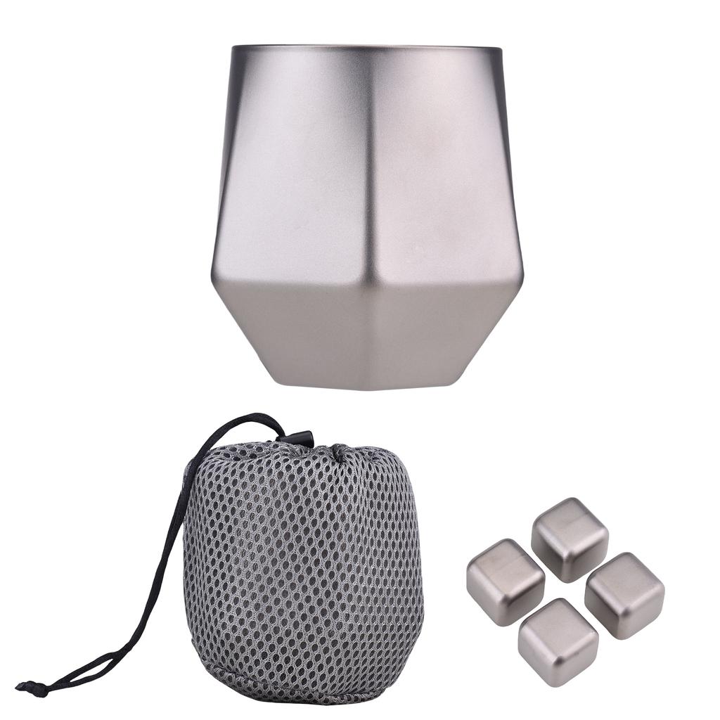 Outdoor Camping 240ml Double Wall Ti Cup Insulated Ti Mug with Ti Ice Cubes