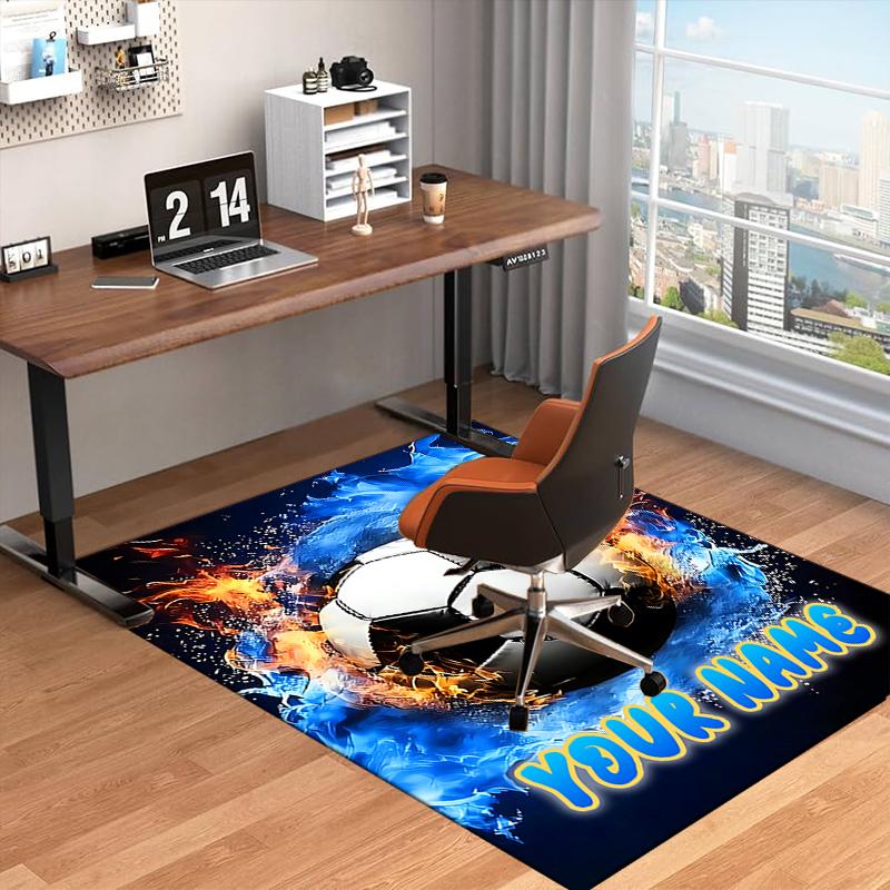 1PC Custom Name Soccer Fire Art Theme Floor Mat Ideal for Living Room, Game Rooms, Office, Bedroom,Floor Mat Playful Design