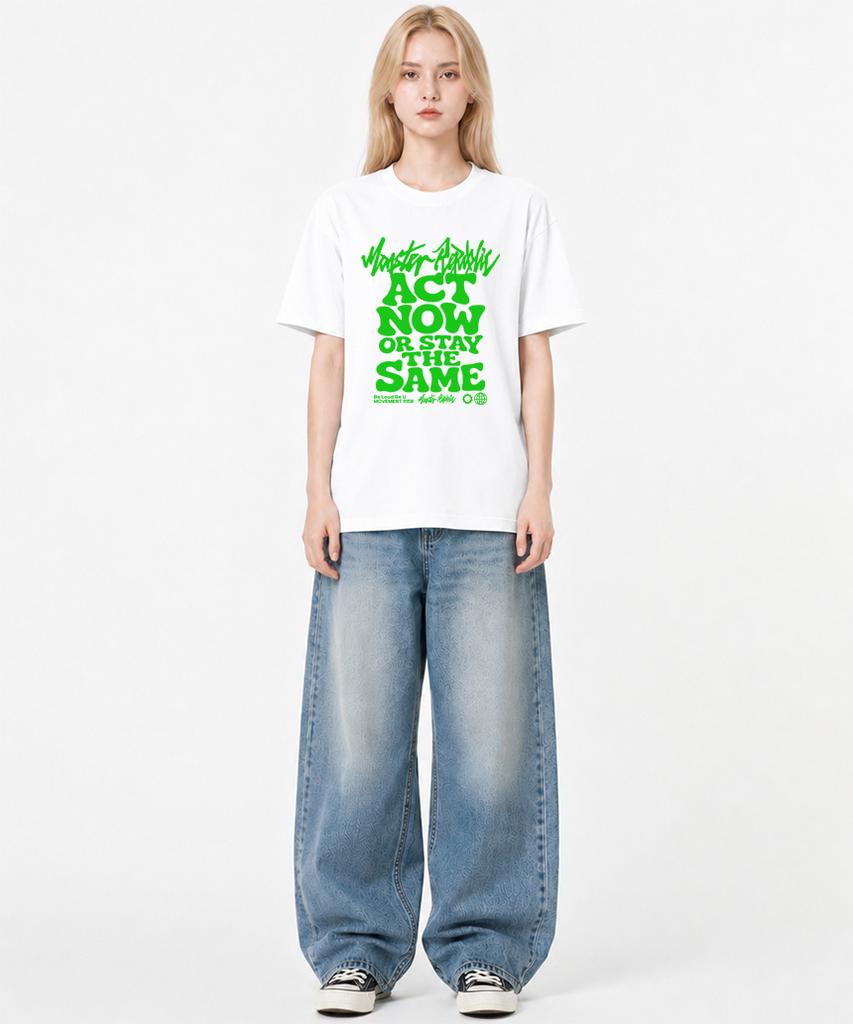 MONSTER REPUBLIC Act Now Light Green T-Shirt White_9158