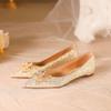 Hochzeitsschuhe, Brautschuhe mit flachem Boden für schwangere Frauen, Champagner 2025 Kristall Haupt-Hochzeitskleid, Xiuhe zwei, das Tragen von niedrigen Absätzen ist nicht ermüdend