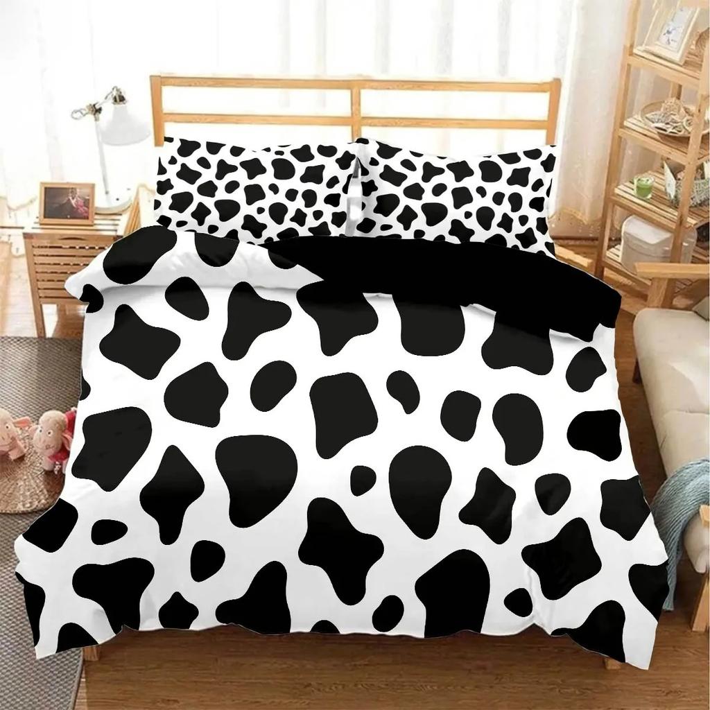 Black And White Milk Pattern Bedding Set Simple Style Soft And Comfortable Duvet Cover Set 2/3-Piece Children's Duvet Cover Set