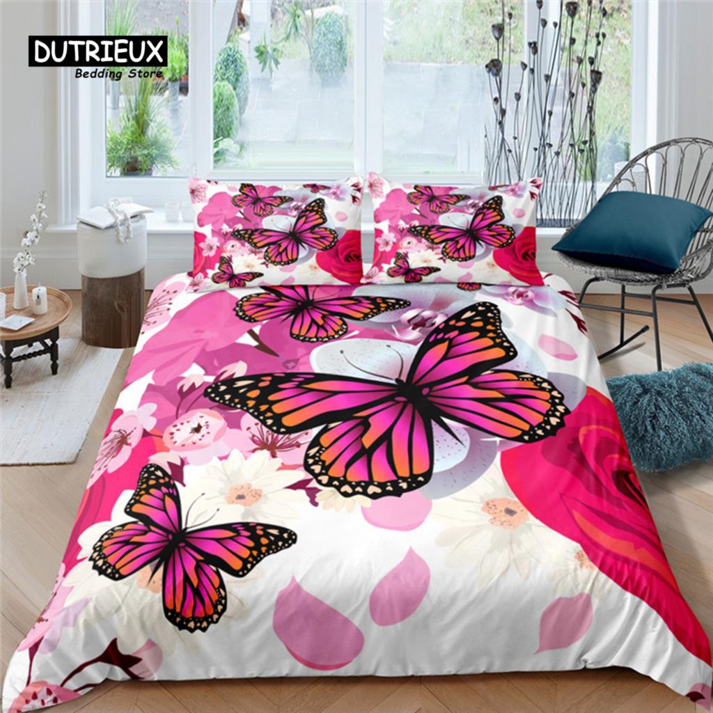 Home Living Luxury 3D Butterfly Bedding Set Comfortable Duvet Cover Set Kids Bedding Set Queen and King EU/US/AU/UK Size