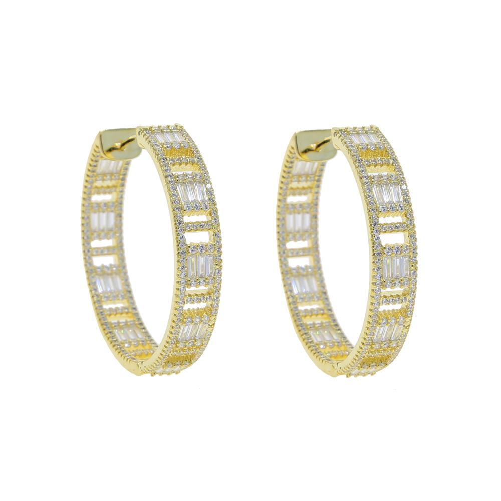 Promotion Iced Out Bling Cz Hoop Earring Luxury Classic Big Hoops 45mm Full Rectangle Round Cubic Zirconia Women Jewelry