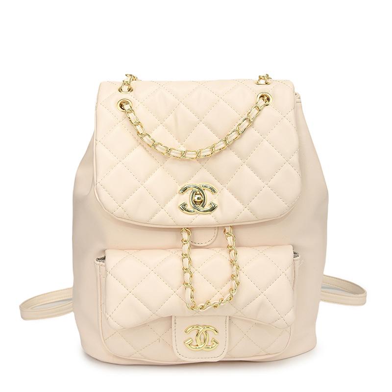 

Elegant Diamond Lattice Embroidery Backpack with Wide Shoulder Straps and Magnetic Snap Closure - Women s Luxury Crossbody Bag. білий