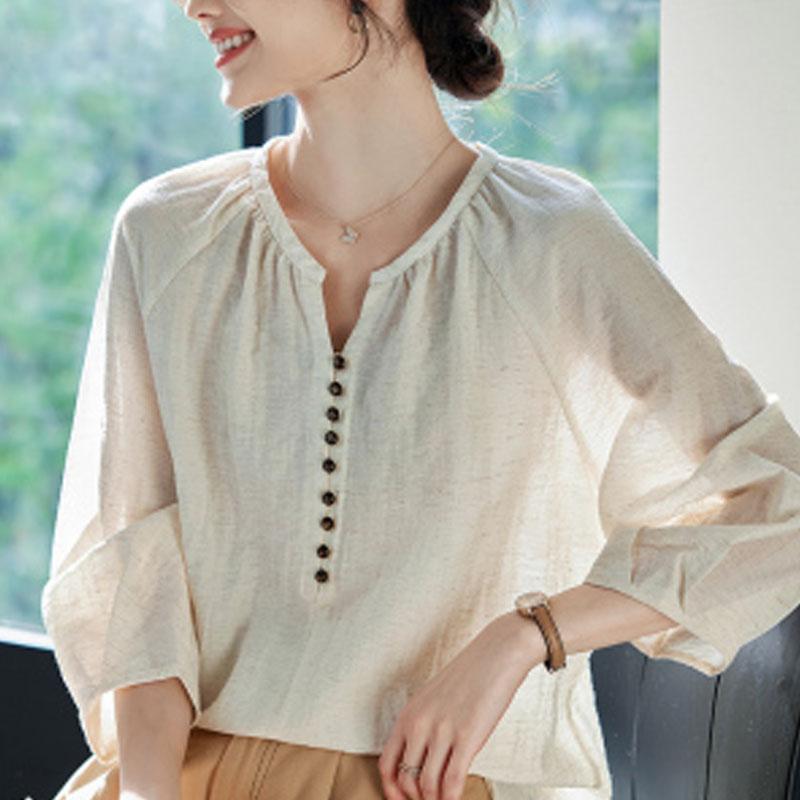 

Летний новый стиль корейская версия дикой свободной рубашки с V-образным вырезом и рукавом пять точек, элегантная темпераментная женская рубашка топ 2XL абрикосовый