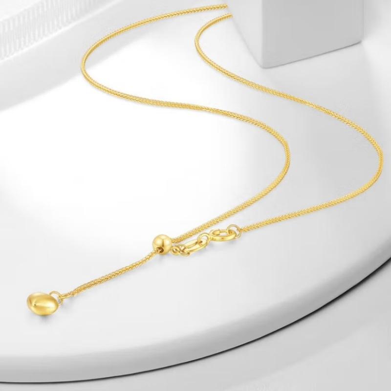 Real 18K Gold Necklace Au750 Love Chopin Adjustable Plain Chain Women's Versatile Collar Chain Boutique Jewelry Gift