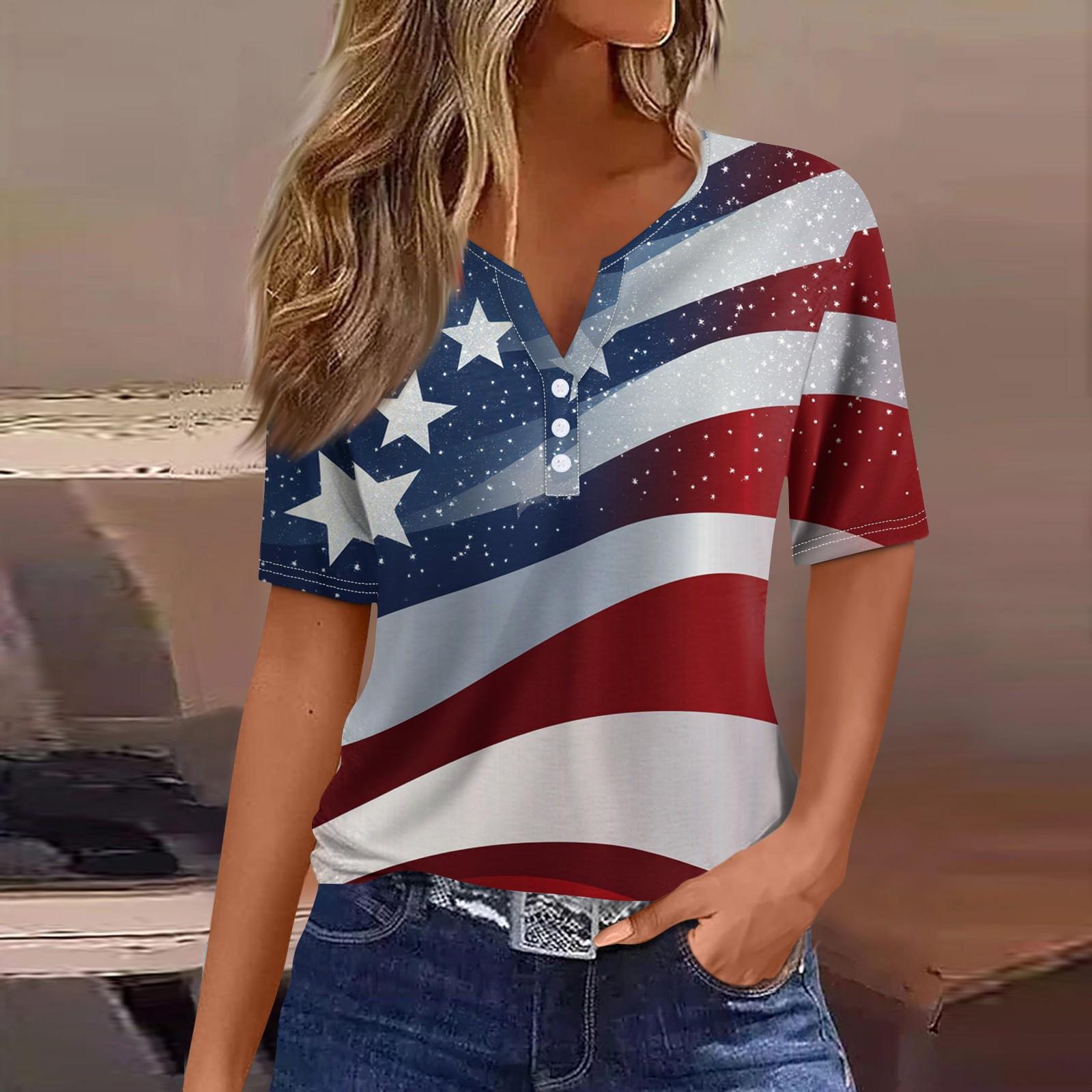 

Жен. Футболка Футболка С принтом Пуговицы С короткими рукавами Повседневные Выходные Мода Классический V-образный вырез Обычный Верх L синий