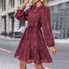 Damen A-Linien-Kleid, elegantes Midi-Spitzenkleid für Damen mit langen Ärmeln, schmale Taille, für Herbst-Frühlingspartys und Verabredungen, Rundhalsausschnitt, Midi