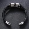 Men's Multi-layer Woven Leather Punk Bracelet with Stainless Steel Hip Hop Accents