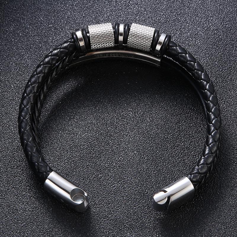 Men's Multi-layer Woven Leather Punk Bracelet with Stainless Steel Hip Hop Accents
