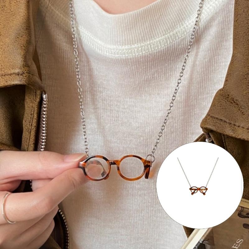 Creative Mini Glasses Shaped Necklace Fashion Accessory Made of Titanium Steel and Acrylic for Sensitive Skin Long Lasting Wear