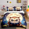 Owl Reading Under Full Moon Bedding Set For Kids Luxury Gift 3Pcs Digital Print Comforter Set Soft Comfortable Breathable