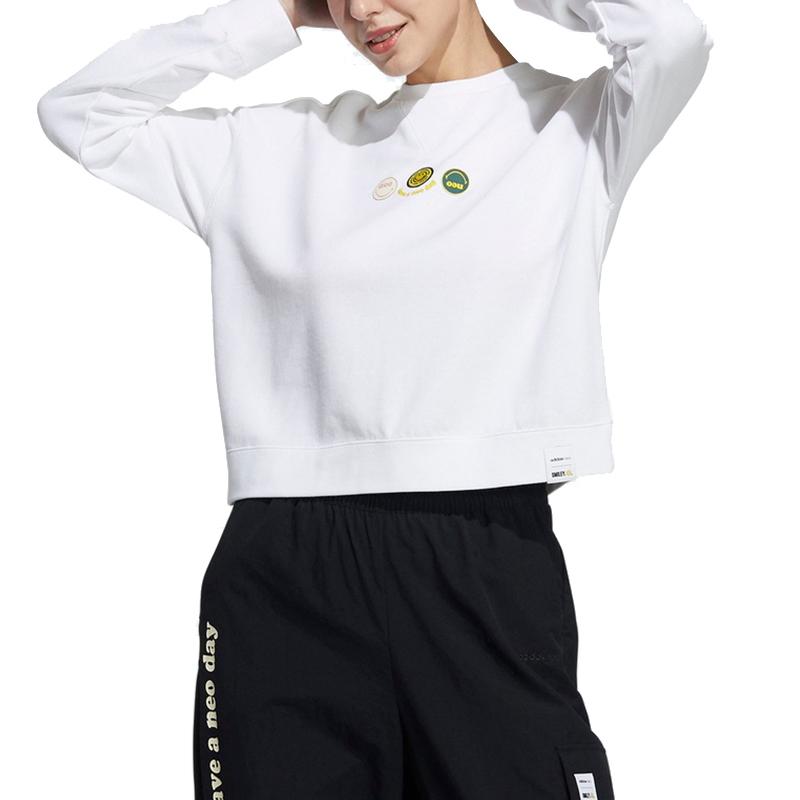 adidas Felpa Girocollo con Logo Ricamato Neo X Smiley da Donna Top Bianco H45537
