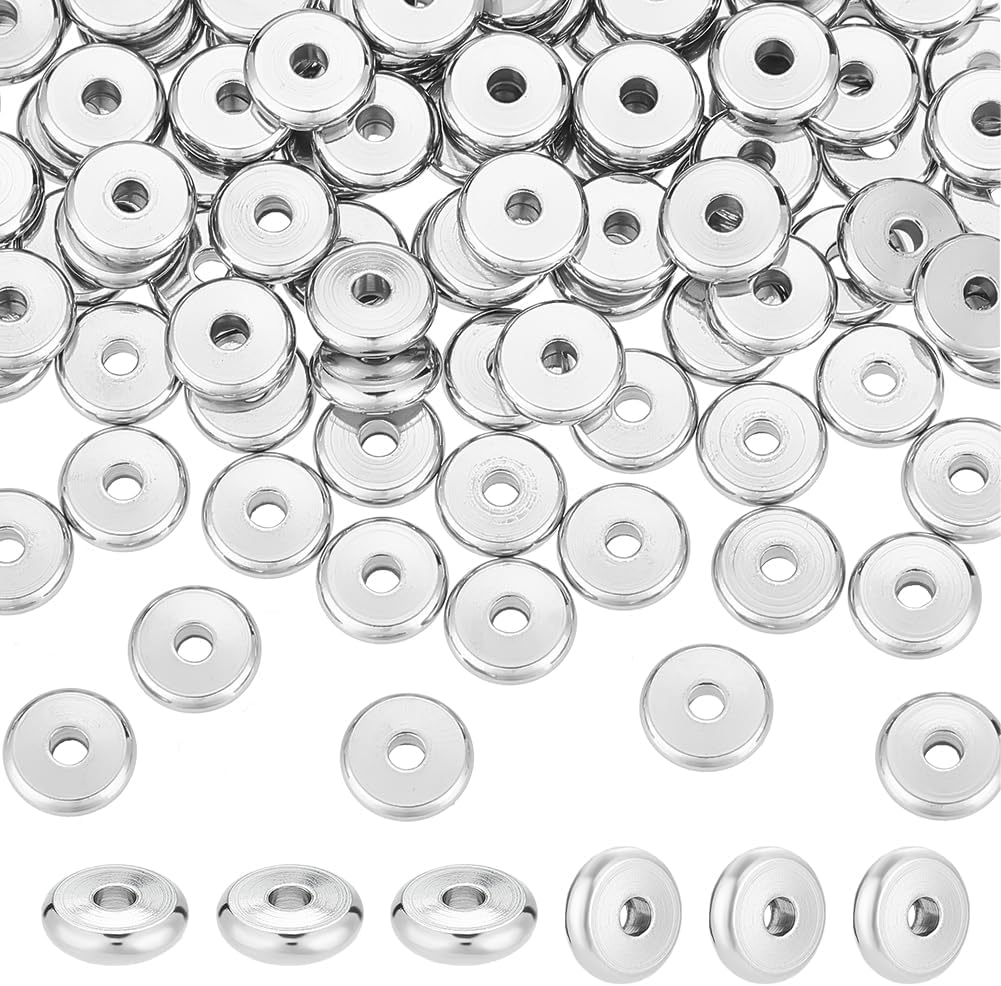 Tarnish Resistant 304 Stainless Steel Spacer Beads, Flat Round, Stainless Steel Color, 8x2mm, Hole: 2mm
