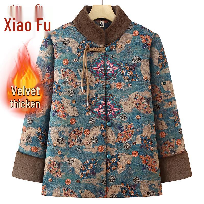 

Elderly Women s Retro Velvet-Lined Winter Cotton Coat 4XL