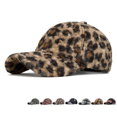 Leopard Print Baseball Cap Women's Plush Cap Autumn Winter Warm Lamb Fur Cap
