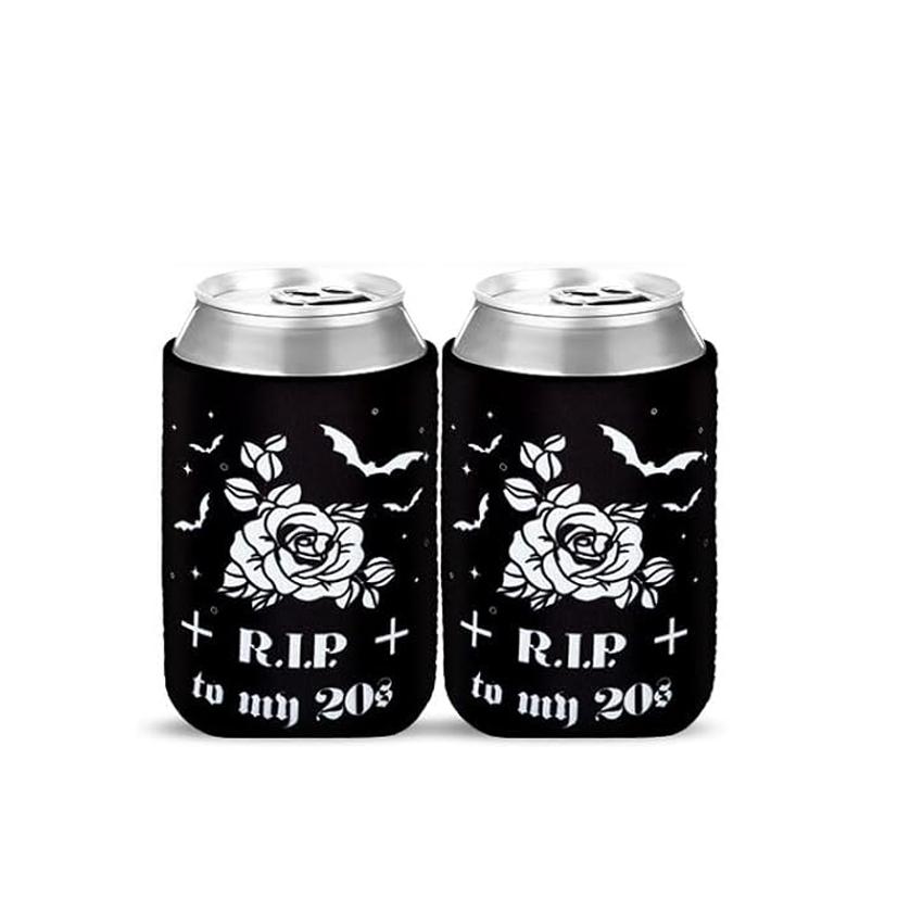 

2Pcs Death To My 20s Can Coolers Spooky Scary Skull Halloween Party Gothic for Youth Bachelorette Decorations Bride To Be Gifts 2pcs9.5x12cm