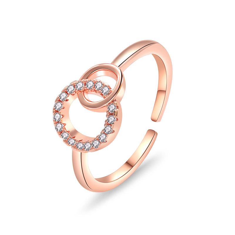 Minimalist Fashion Double Interlocking Rings Linked Index Finger Ring For Women Stylish Simple Band Jewelry