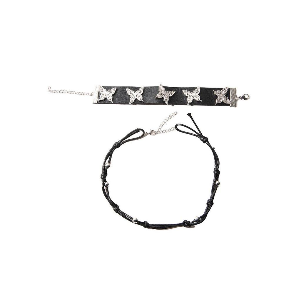 European Chic Leather Butterfly Bracelet & Necklace Set: Trendy, Luxurious, Simple, Fashionable