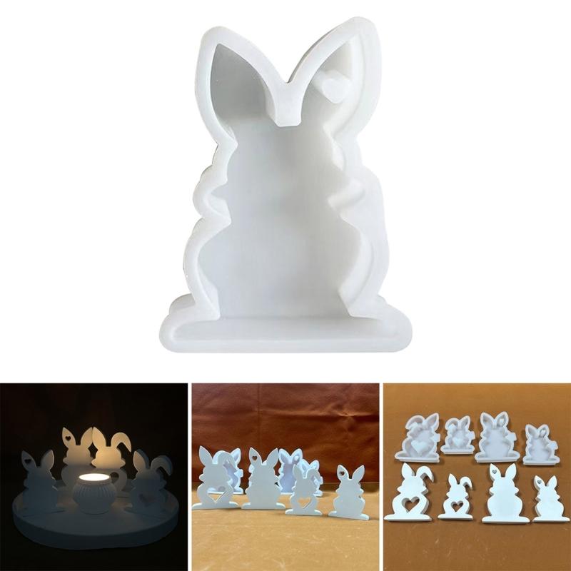 Easter Rabbit Candle Molds Heart Rabbit Silicone Mould DIY Handmade Cake Chocolate Epoxy Baking Mould for Valentines Day
