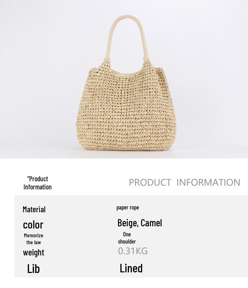 Letnia ręcznie robiona plisowana pleciona z papieru torba crossbody na ramię - damska torba o dużej pojemności