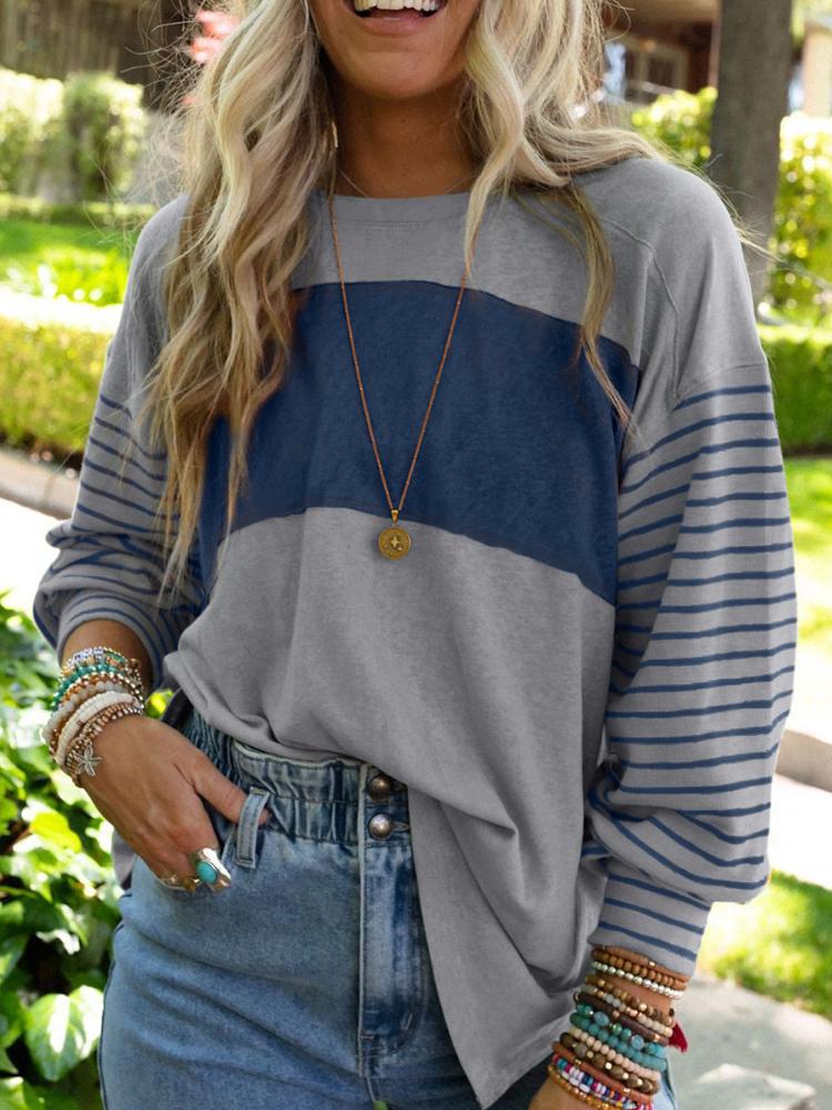 

Women s Long Sleeve Color Block Striped Top Casual Fashion Blouse XXL