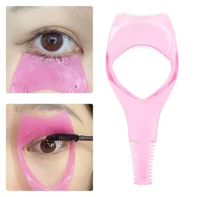 3 In 1 Makeup Mascara Shield Guard Eye Lash Mascara Applicator Comb Eyelash Curling Makeup Brush Curler Eye Makeup Stencils Pink