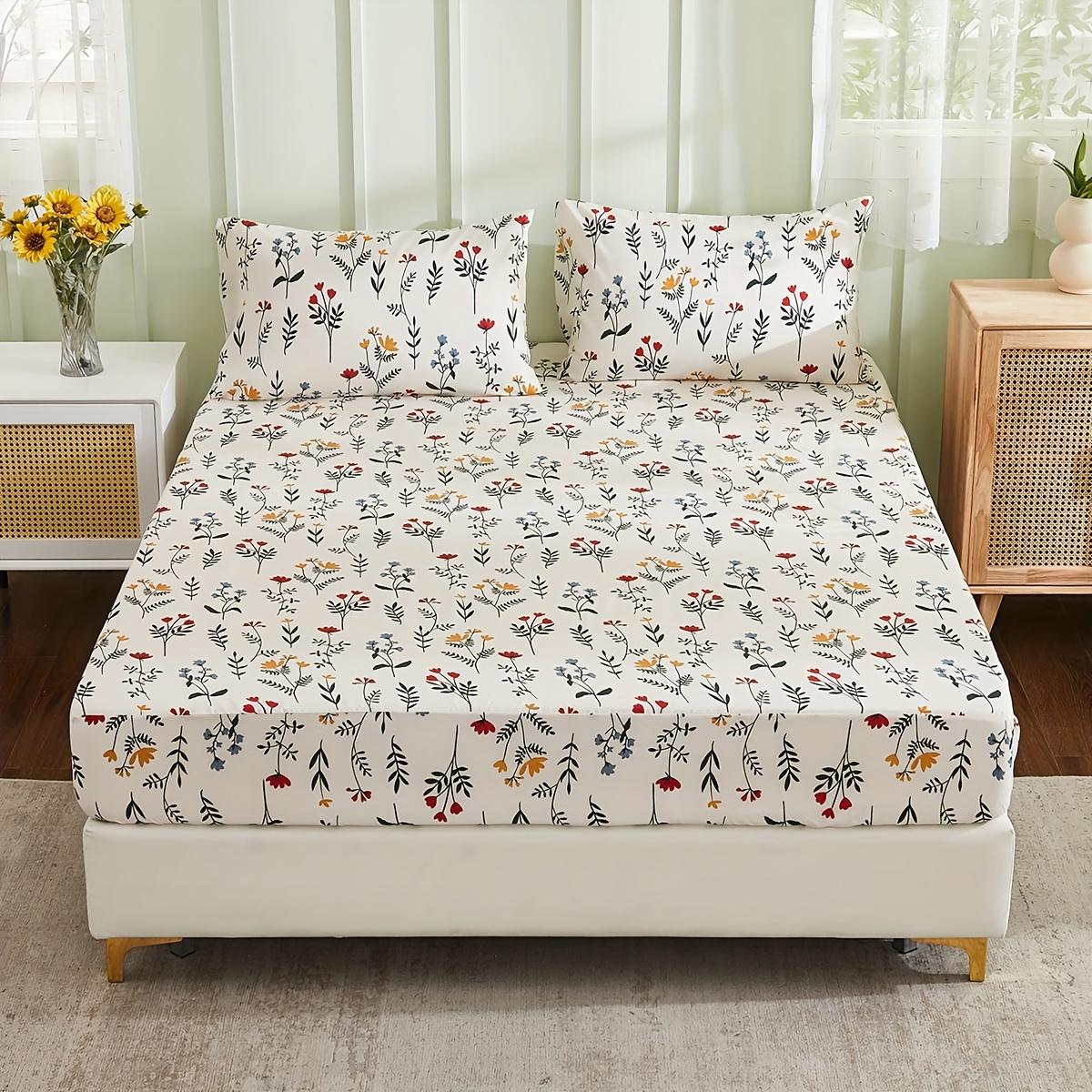 

Multicolor Floral Print Polyester Fitted Sheet Set Modern Minimalist Style Bedding Collection Fresh Look For Your Bedroom 2PCS Pillowcase48x74