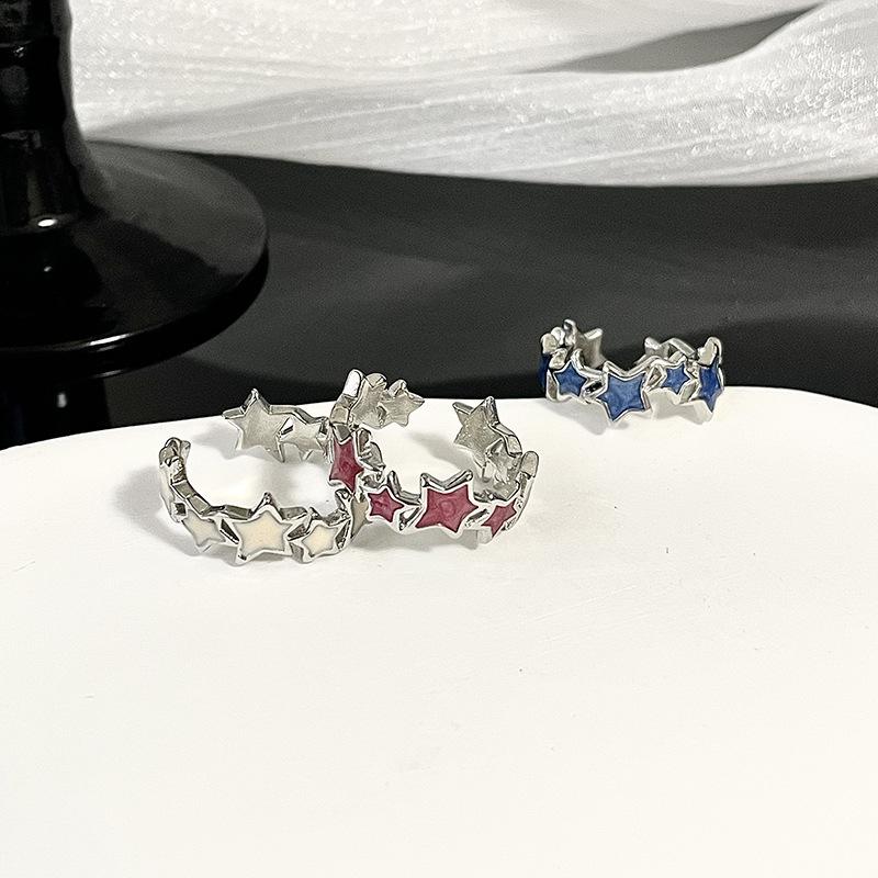 Y2K Star Open Drip Oil French Premium Ring Niche Design Ring Adjustable Personalized Dopamine Jewelry