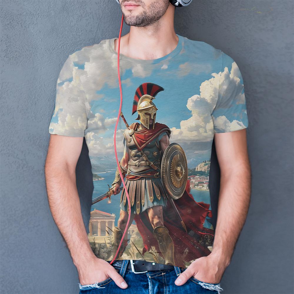 

Футболка с рисунком римского гладиатора, летняя футболка с принтом солдата-спартанца, повседневная мужская унисекс детская футболка XL