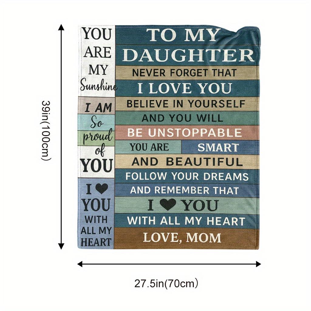 Daughter Gift Flannel Blanket, Light Beige with Heart Message, Soft All Season Throw from Mom, Inspirational Keepsake for Home