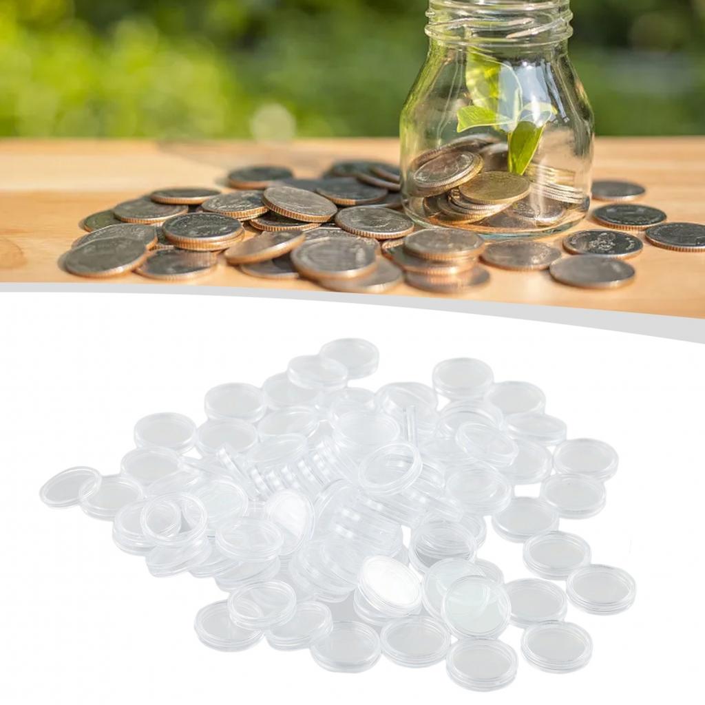 Round Coin Holders Clear Reusable Protect 100pcs Display Set Capsules Case