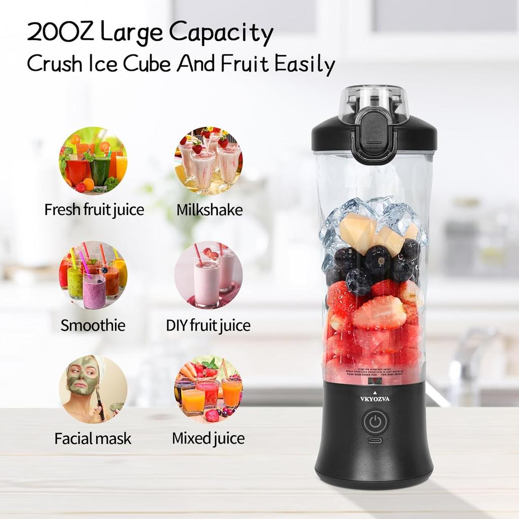 600ml Portable Blender 240W USB Rechargeable Electric Juicer with 6D Blades, BPA-Free, 4000mAh Lithium Battery, Quick Charge, Small Container for