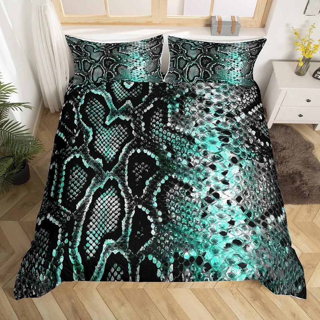 Snake Skin Duvet Cover Set Snake Scale Bedding Set FullWild Reptile Comforter Cover Tropical African Safari Animals Quilt Cover