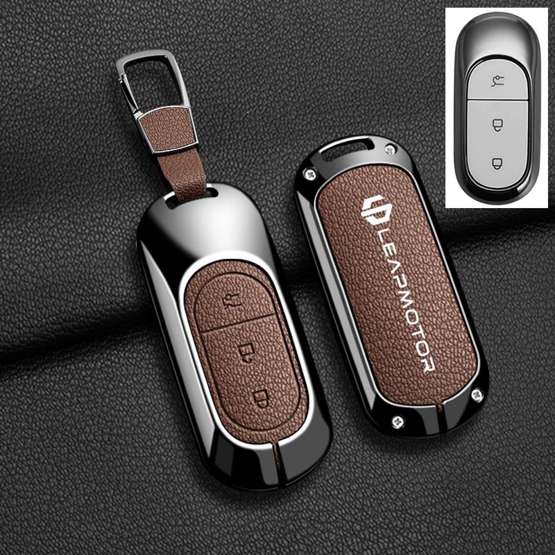BFM1 Car Remote Key Case Cover For Leapmotor C16 C11 C10 C01 B10 T03 S01 Type Zinc Alloy Leather Protector Auto Keychain Accessories