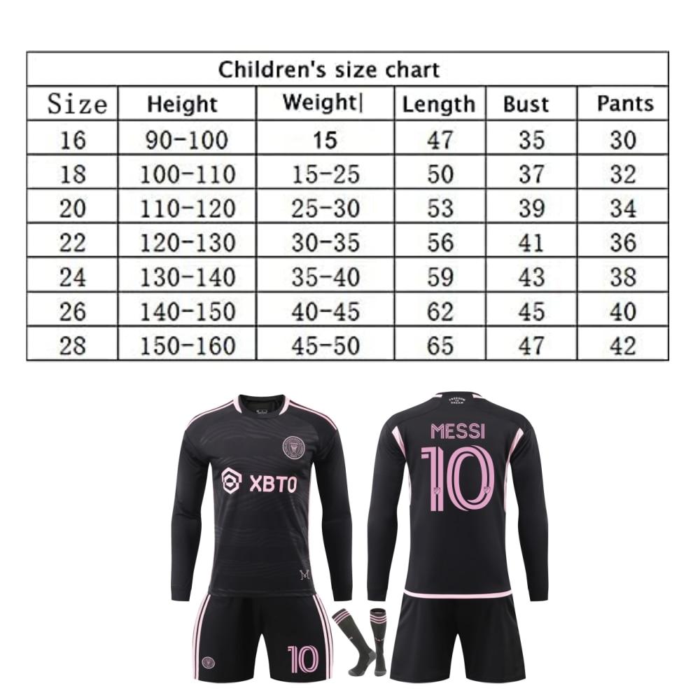 Miami Messi Maneci Lungi Fotbal Tricou Set, Black Training Jersey Shorts Breathable Sportswear
