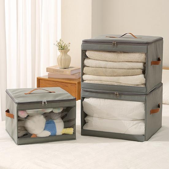 Foldable Clothing Storage Box Collapsible Storage Bin with Clear Window Reinforced Handles Zippered Comforter Storage Bag for Quilt Clothing Sweater