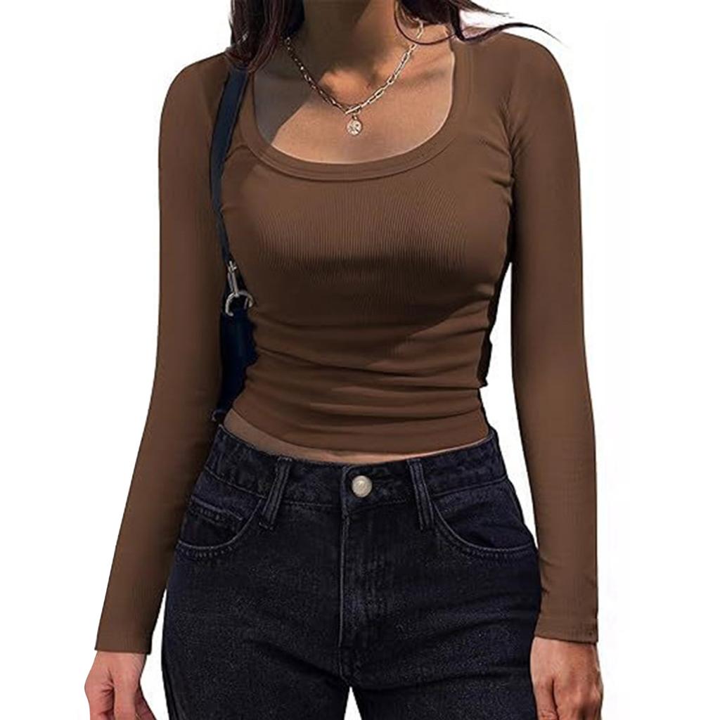 Damska koszula z długim rękawem, dekolt okrągły, casualowy top