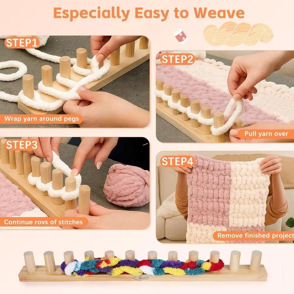 12 Pegs Chunky Knitting Blanket Loom 2 Boards Adjustable Weaving Loom Frame Easy Assembly Modular Design