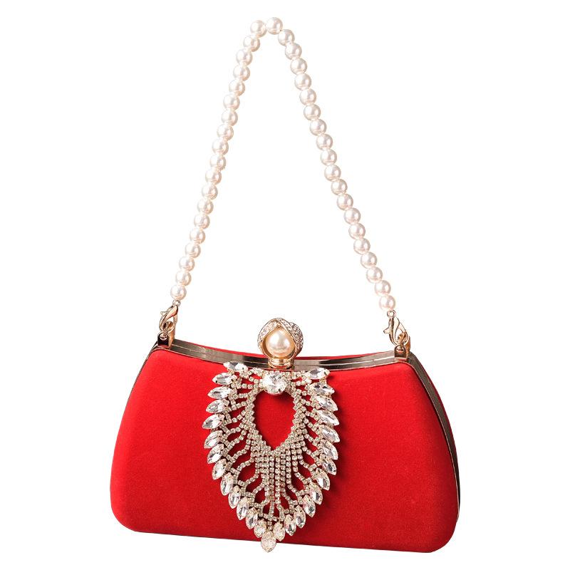 Luxury Design Female Evening Bag Retro Formal Occasion Diamond Velvet Handbag Wedding Party Mother's Purple Red Clutch Bags